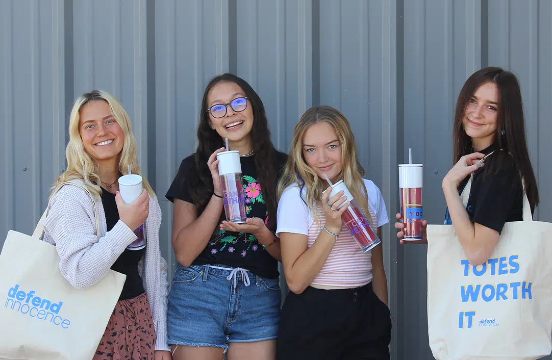 Students from the Nebo School District in Utah pose with their water bottles